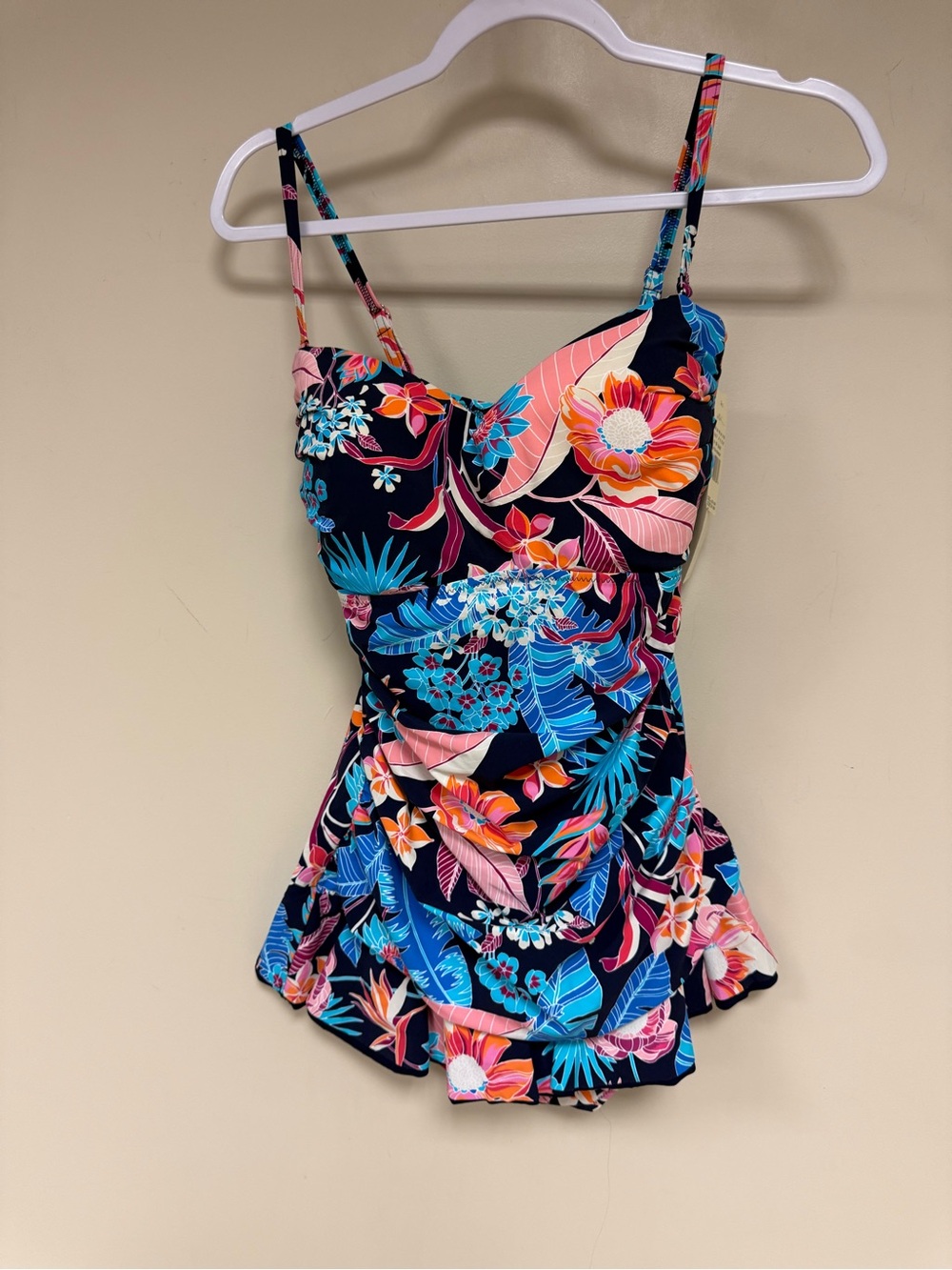 Gottex Navy Floral One-Piece Swimdress with Pink & Blue Tropical Print